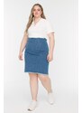 Trendyol Curve Blue High Waist Slim Denim Skirt