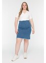 Trendyol Curve Blue High Waist Slim Denim Skirt