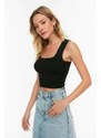 Trendyol Black Halter Corduroy Crop Knitwear Blouse