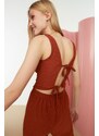 Trendyol Tile Tie Decollete Knitted Jumpsuit with Lace-up Detail