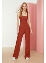 Trendyol Tile Tie Decollete Knitted Jumpsuit with Lace-up Detail