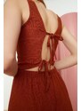 Trendyol Tile Tie Decollete Knitted Jumpsuit with Lace-up Detail