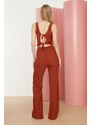 Trendyol Tile Tie Decollete Knitted Jumpsuit with Lace-up Detail