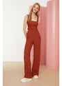 Trendyol Tile Tie Decollete Knitted Jumpsuit with Lace-up Detail