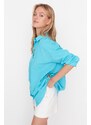 Trendyol Turquoise Pleated Woven Beach Shirt