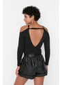 Trendyol Black Crop Back Detail Pletený svetr