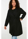 Trendyol Curve Black Belted Wide Collar Oversize Cashmere Coat