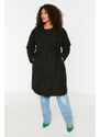 Trendyol Curve Black Belted Wide Collar Oversize Cashmere Coat