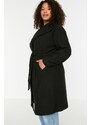 Trendyol Curve Black Belted Wide Collar Oversize Cashmere Coat