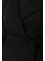 Trendyol Curve Black Belted Wide Collar Oversize Cashmere Coat