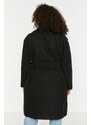 Trendyol Curve Black Belted Wide Collar Oversize Cashmere Coat