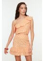 Trendyol Orange Gingham One-Shoulder Frilly Top Top Set