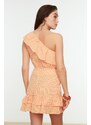 Trendyol Orange Gingham One-Shoulder Frilly Top Top Set