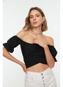 Trendyol Black Tie Detailed Carmen Collar Woven Blouse