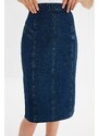 Trendyol Blue Stitch Detail Slit Midi Denim Skirt