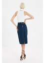 Trendyol Blue Stitch Detail Slit Midi Denim Skirt