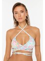 Trendyol Floral Pattern Bikini Top With Tie Detailed