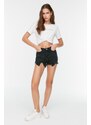 Trendyol Anthracite Ripped Mini High Waist Denim Shorts