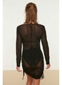 Trendyol Black Fitted Mini Knitted Gathered Mesh Beach Dress