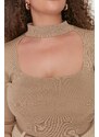 Trendyol Curve Camel Collar Detailed Knitwear Blouse