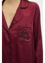 Trendyol Burgundy New Year Themed Embroidered Satin Shirt-Pants Woven Pajama Set