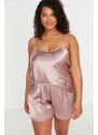 Trendyol Curve Pink Strap Satin Pajamas Set