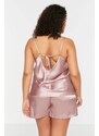 Trendyol Curve Pink Strap Satin Pajamas Set