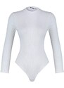 Trendyol White Slim Fitted Stand Collar Ribbed Flexible Knitted Body