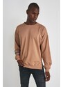 Trendyol Beige Men's Oversize/Wide-Fit Crew Neck Men's Striped Sweatshirt