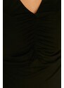 Trendyol Curve Black Skater V-neck Shromáždit detailní pletené šaty