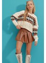 Trend Alaçatı Stili Women's Beige Crew Neck Knitwear Crop Sweater