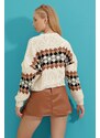 Trend Alaçatı Stili Women's Beige Crew Neck Knitwear Crop Sweater