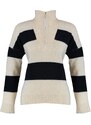 Trendyol Stone Soft Textured High Neck Zippered Knitwear Knitwear Sweater