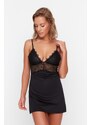 Trendyol Black Lace Detailed Knitted Fancy Nightgown