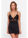 Trendyol Black Lace Detailed Knitted Fancy Nightgown