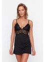 Trendyol Black Lace Detailed Knitted Fancy Nightgown