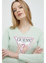 Bavlněné tričko s dlouhým rukávem Guess zelená barva