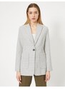 Koton Single Button Pocket Detail Gingham Patterned Jacket