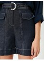 Koton Women's Navy Blue Belt Detailed Shorts