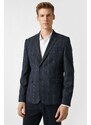 Koton Men's Navy Blue Checkered Pocket Blazer Jacket