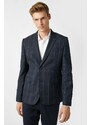 Koton Men's Navy Blue Checkered Pocket Blazer Jacket