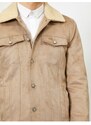 Koton Men's Brown Collar Faux Cure Detailed Coat