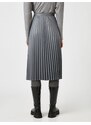 Koton Women's Gray Pleated Faux Leather Skirt