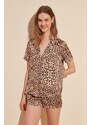 Trendyol Multicolored Leopard Patterned Satin Shirt-Shorts Woven Pajama Set