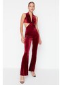 Trendyol Claret Red Velvet Knot Detailed Jumpsuit