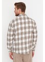 Trendyol Men's Brown Regular Fit Woodcut Plaid Shirt