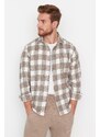 Trendyol Men's Brown Regular Fit Woodcut Plaid Shirt