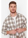 Trendyol Men's Brown Regular Fit Woodcut Plaid Shirt