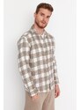 Trendyol Men's Brown Regular Fit Woodcut Plaid Shirt