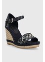 Sandály Tommy Hilfiger FW0FW06935 TH MONOGRAM DENIM WEDGE dámské, tmavomodrá barva, na klínku